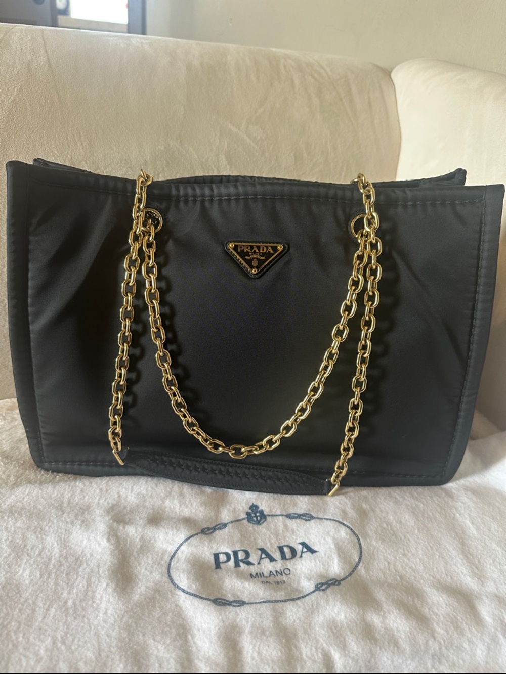 Prada Tessuto Nylon Chain Shoulder Bag Black